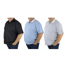 Kit 3 Camisas Gola Polo Malha Listrada Plus Size Qualidade