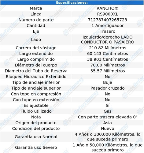 Amortiguador Rs9000xl Gas Conductor O Pasajero Tra H3 06-10 Foto 3