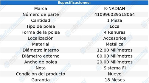 Polea Banda Metalica 4 Ranuras K-nadian Volvo 760 V6 2.8l 87 Foto 3