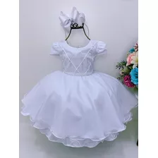 Vestido Branco P/ Batizado Daminha Festas Bebê Infantil Luxo