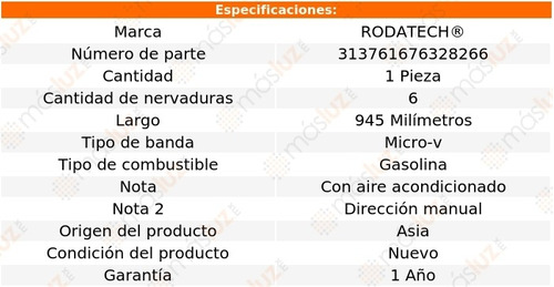 (1) Banda Accesorios Micro-v Comanche 2.5l 4 Cil C/aa 91/92 Foto 2