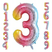 Globos Numeros Metalizados Degrade Multicolor 40 Cm X1unidad