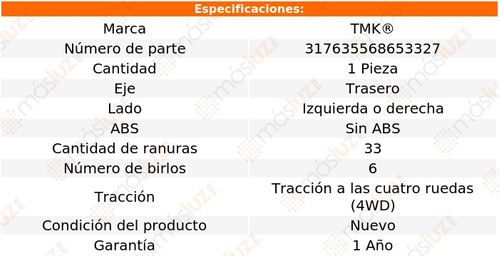 1- Maza Trasera Izq/der Sin Abs Montero V6 3.5l 01/02 Tmk Foto 2