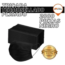 Cubrebocas Negro 2000 Piezas Plisado Tricapa Termosellado 