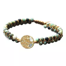 Pulseira Charm Em Forma De Árvore Turquoise Beads Double Wov