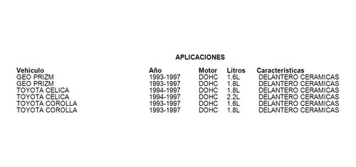 Balatas Delantero Prizm 1993-1997 1.6l Geo Foto 2