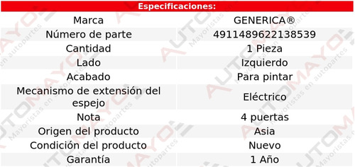 Un Espejo Izquierdo Elect P/pintar Genrica G35 2007-2012 Foto 2