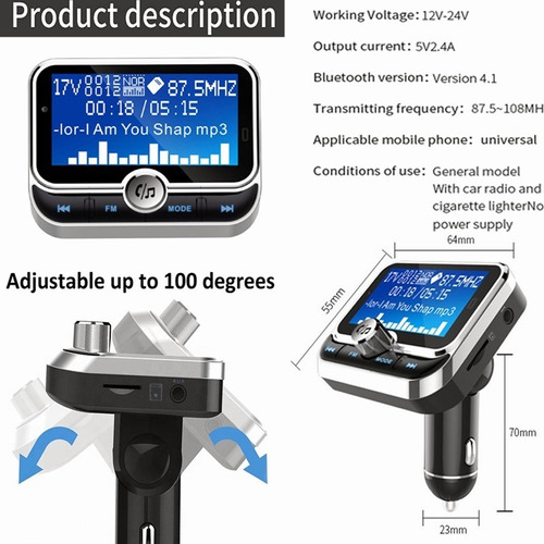 Reproductor Fm Con Bluetooth Adaptador De Radio Para Auto Foto 8