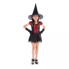 Fantasia Bruxa Com Chapéu E Luvas Infantil Halloween