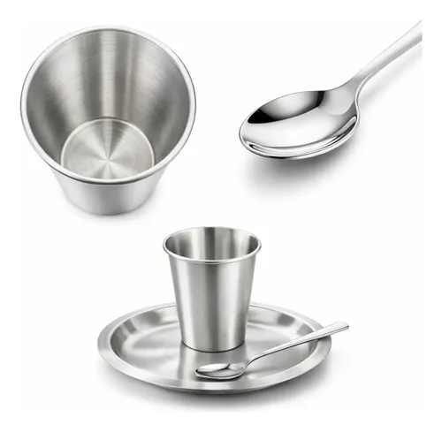 Kit Refeição Infantil Inox 304 Prato Copo Talher Alimentação Inox