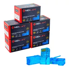 Conector Rj45 Azul Cat5e Banhado A Ouro Nexlan 500 Unidades