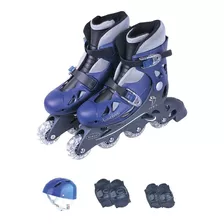 Patins Roller 4 Rodas Fenix In Line Ajustável Azul