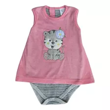 Body Vestido Bebê Em Suedine Bordado Bicho Molhado