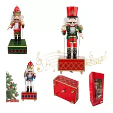 Cascanueces Navideño Caja Musical Soldados Madera 32cm