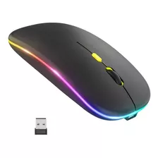 Mouse Wireless Recarregável Led Colorido Sem Fio Sortido Cor Preto