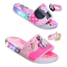 Kit 2 Pares Chinelo Infantil Menina Luzinha De Led+pulseira