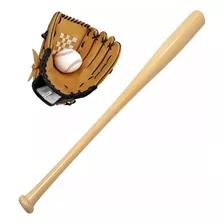 Kit Baseball Infantil 4pcs Bate Madera 63 Cm Guante Pelota