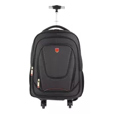 Mochila Executiva Masculina Notebook Com Rodas Santino Cor Preto-logo-vermelho Desenho Do Tecido Liso