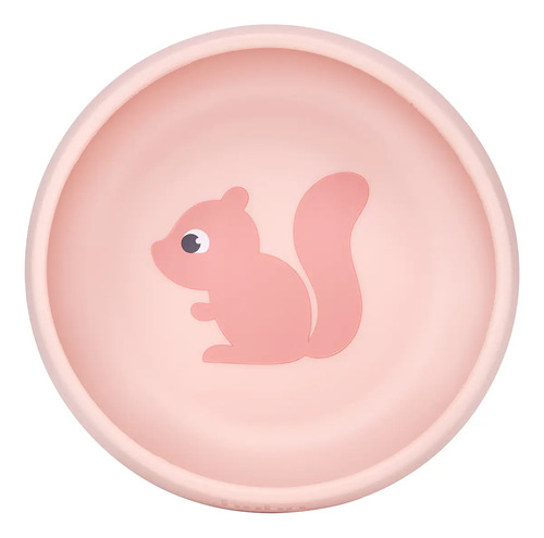 Pratinho Fundo Bebê Bowl Em Silicone Com Ventosa Buba Cloudy Cor Rosa Lisa Personagem Esquilo Liso