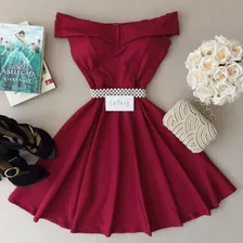 Vestido Vermelho Marsala Cigana Rodado Ombro A Ombro Lafiore