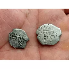 Lote Monedas Macuquina 1 Y 2 Reales Año 1762 Potosí