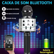 Microfone Karaoke Caixa De Som Bluetooth Preto Recarregavel
