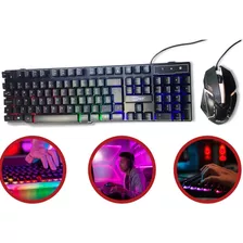 Kit Teclado E Mouse Gamer Rgb Preto Multimídia Usb Pc Led 