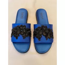 Chatas Sandalias Azules C/ Aplique Keneth Cole. T 37. Nuevas