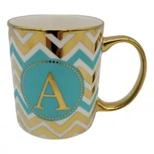 Set De Taza Ceramica De Letras C/asa Dorada Y/tarjeta 330ml