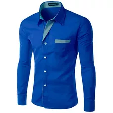 Camisa Manga Larga Elegante Diseño Nacbon Azul Rey