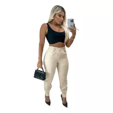 Calça Feminina Cenoura Com Bolso Alfaiataria Zíper Na Barra