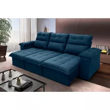 Sofá Retrátil/reclinável Verona 2,30m Velut Azul C/ Molas