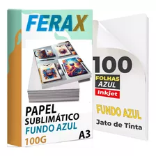 Papel Sublimatico A3 Fundo Azul 100 Folhas - Para Sublimação Cor Branco