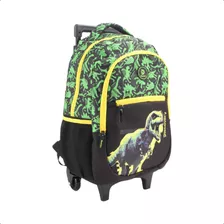 Mochila Carro Discovery Escolar Urbana Con Ruedas Color Negro Diseño De La Tela Dino