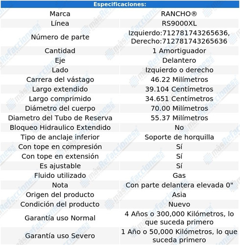 Amortiguador Rs9000xl Gas Del Hummer H3 06-10 Rancho Foto 2