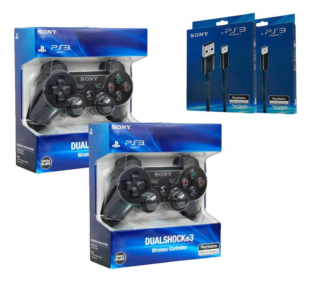 2 Joysticks Inalámbricos Sony Ps3 Ps3 + Cable De Carga Negro