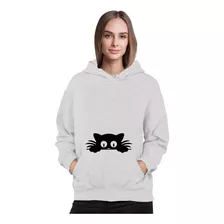 Poleron Estampado Gatito Gato Escondido Cat Moda Mujer