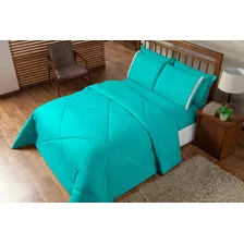 Kit Aconchego Casal Queen Edredom+ Jogo Lençol Roupa De Cama Cor Tiffany