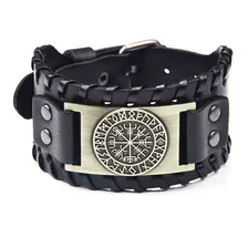 Pulsera Brazalete Cuero Estilo Vikingo Runa De Odin