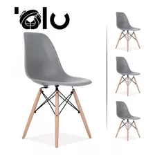 Sillas Eames Kit 4pz Para Cocina Minimalista Moderna Olu Color De La Estructura De La Silla Madera Color Del Asiento Gris Diseño De La Tela Polopropileno