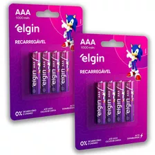 08 Pilhas Baterias Aaa 1000mah Elgin Recarregável 3a Palito 2 Cartelas