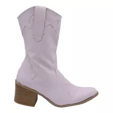 Bota Vaquera Dama Puntal Elegante Mujer Tacon Casual Larga 