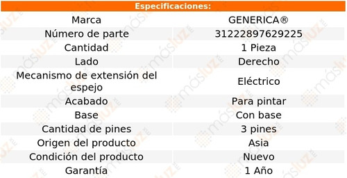 Espejo Der Elect P/pintar 3 Pines C/base Sunfire 95/05 Foto 2