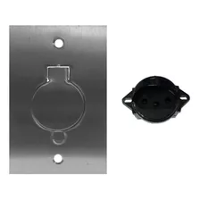 Kit Placa Chão Piso Inox + Tomada Redonda Preta 20a/110v 