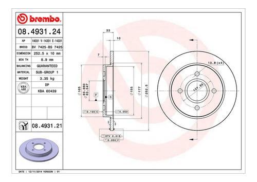 Par Discos Brembo Ford Focus Zts 2001-2004 Trasero Foto 2