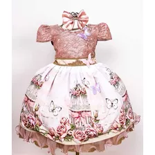 Vestido Infantil Gaiola Jardim Encantado Borboletas E Tiara