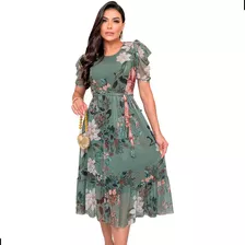 Vestido Midi Tule Estampado Evangélico 