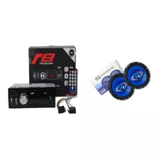 Kit Som Mp3 Carro Radio Bluetooth Usb + 2 Alto Falante 6 Pol