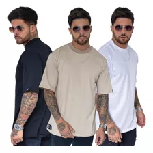 Kit 3 Camisetas Masculina Oversized Máximos Lisa Cores