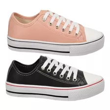 Kit 2 Pares Tenis Feminino Conection Star Branco All Leve St